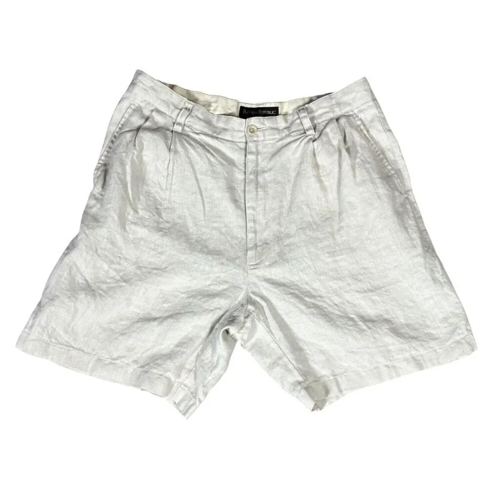Vintage Banana Republic Shorts Size 34 Tan 100% Linen Y2K Preppy Classic Relaxed